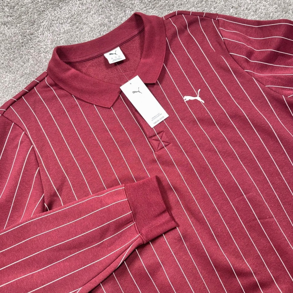 Puma Class Pinstripe Polo Sweatshirt Men Long Sleeve Ruby Shimmer XXL NEW